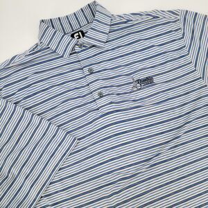 Footjoy Mens Blue White Stripe "Greenbriar" Short Sleeve Golf Polo Shirt XL